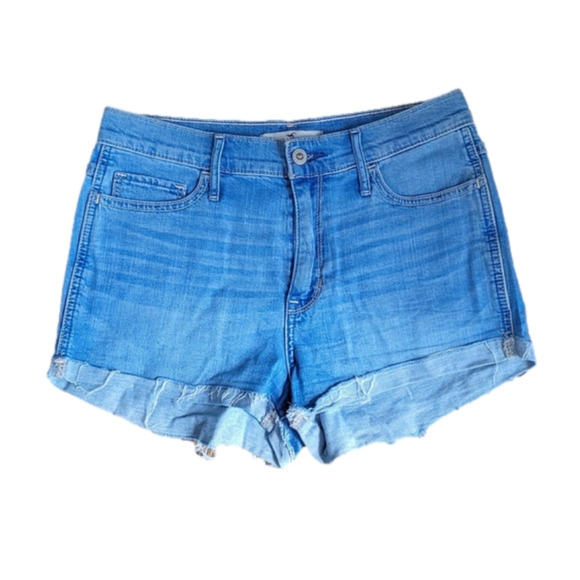 HOLLISTER Blue Whisker Light Wash Cut off Cuffed Jean Denim Micro Shorts Sz.28 - Picture 2 of 11
